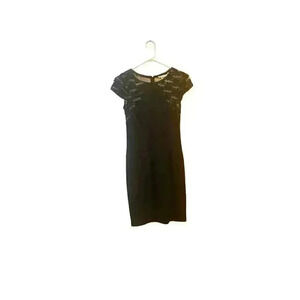 NWT Yoana Baraschi Black Cocktail Dress Cap Sleeves Lace Size 4